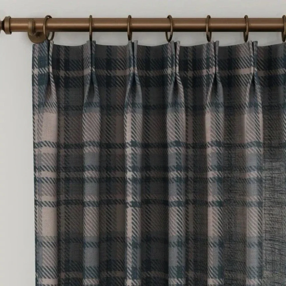 Sara Le‎ Linen Latte Plaid Print Pinch Pleat Curtain Unlined (2)Panels 26